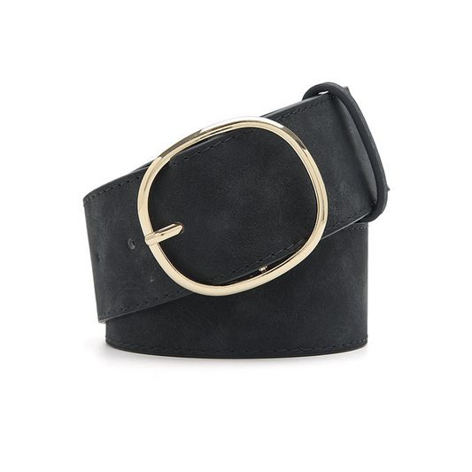 Cinturón ancho de piel sintética para mujer con hebilla redonda